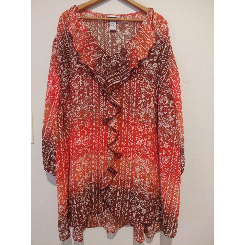 Catherines Tunic Top Blouse Sheer Ruffle Front Ombre Boho Fairy Size 3X 26/28W